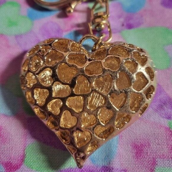Austrian Crystal heart keychain/purse charm Goldtone - Picture 4 of 7